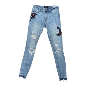 Abercrombie & Fitch Blue Skinny Jeans with Floral Embroidery